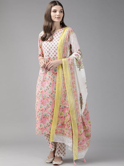 Women's Pink & Offwhite Printed Kurta Set