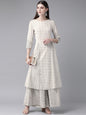 Women's  Off-White & Charcoal Grey Printed Kurta with Palazzos