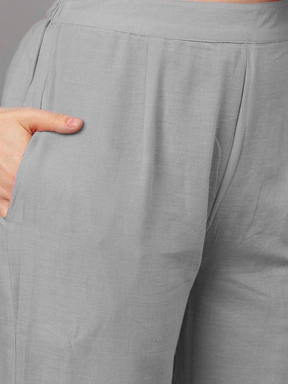 Women's  Grey Solid Kurta with Palazzos & Dupatta