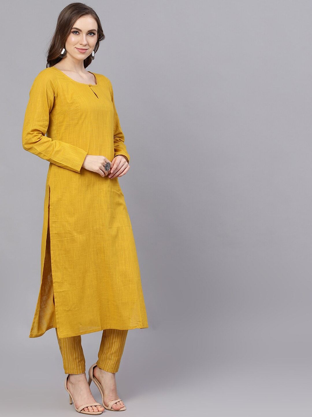 Women Yellow Kurta with Trousers & Dupatta by AKS (3 P