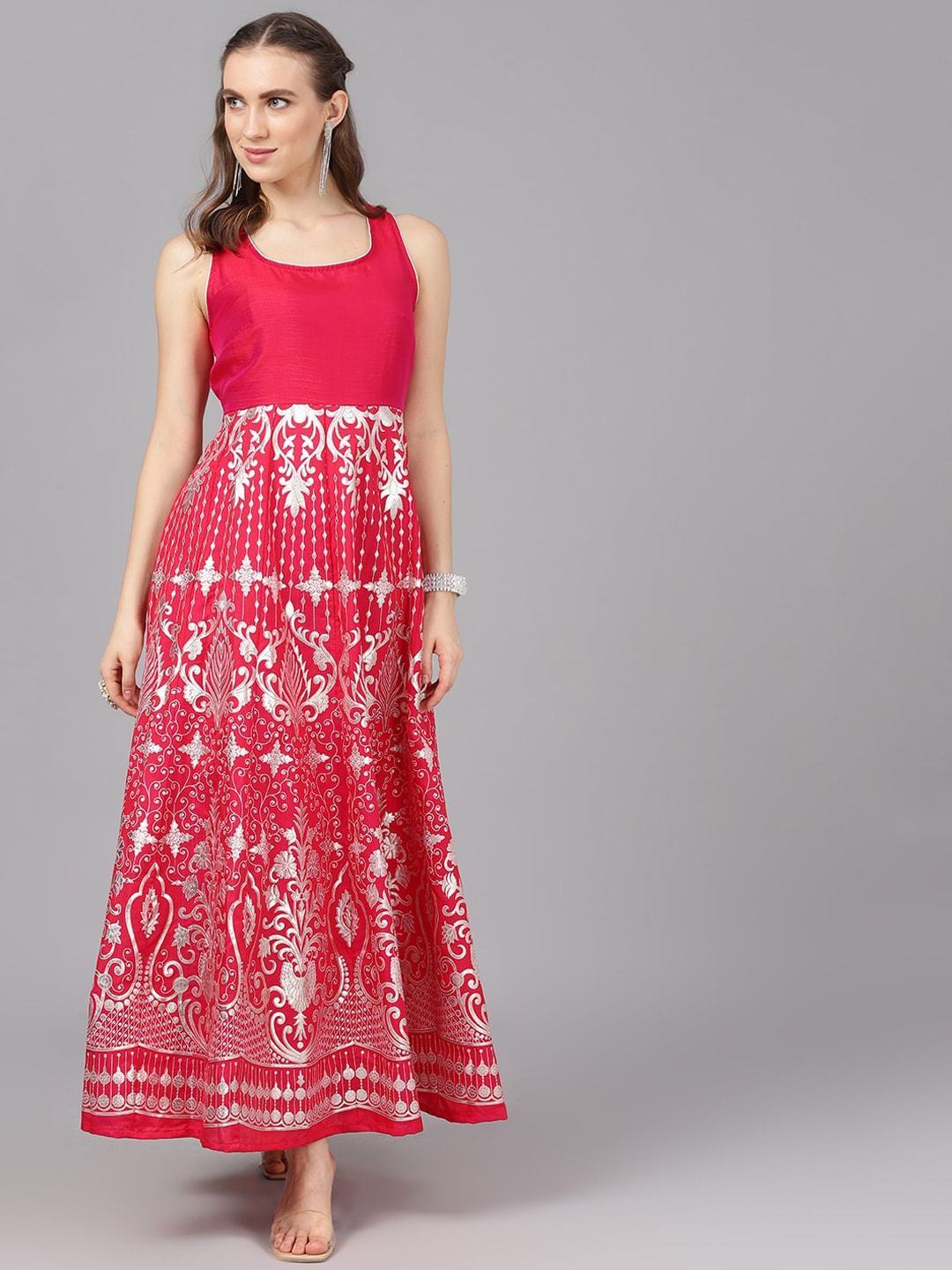 Women's  Pink Printed Maxi Dress