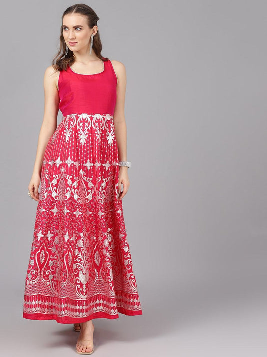 Women's  Pink Printed Maxi Dress