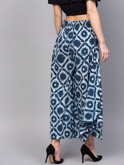 Women's  Blue Flared Printed Palazzos
