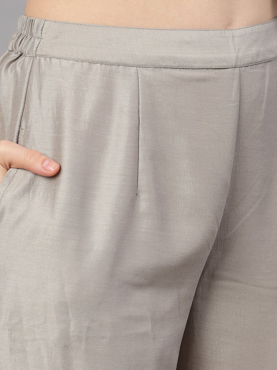 Women's  Grey Solid Kurta with Palazzos