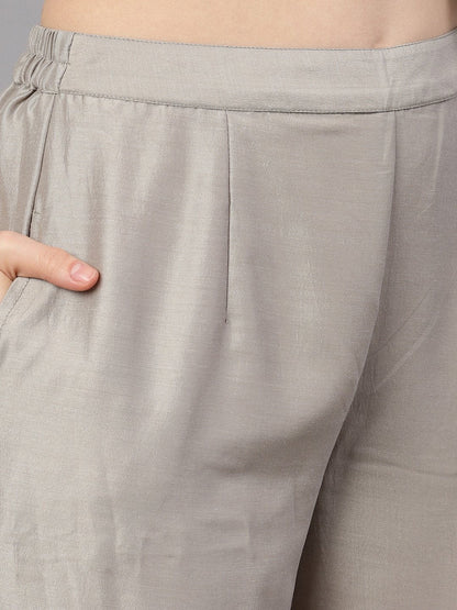 Women's  Grey Solid Kurta with Palazzos