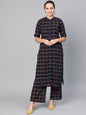 Women's  Navy Blue & Yellow Checked Kurta with Palazzos