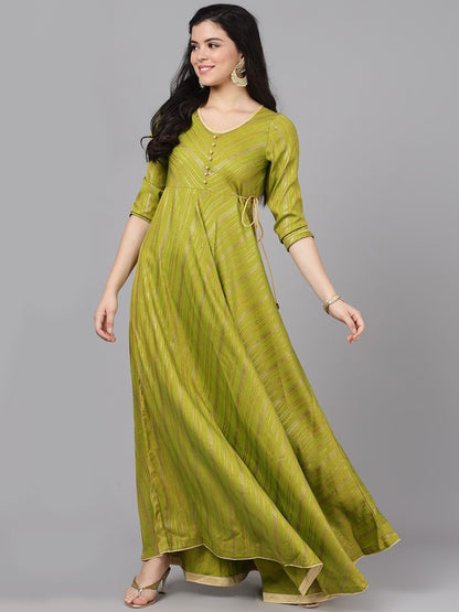 Women's  Green & Gold-Toned Striped Maxi Dress