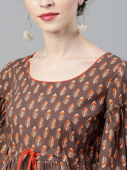 Women's Brown & Orange Printed Tunic