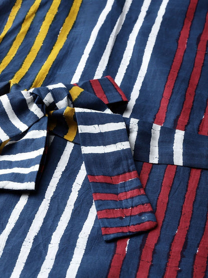 Women's  Blue & Yellow Striped A-Line Dress