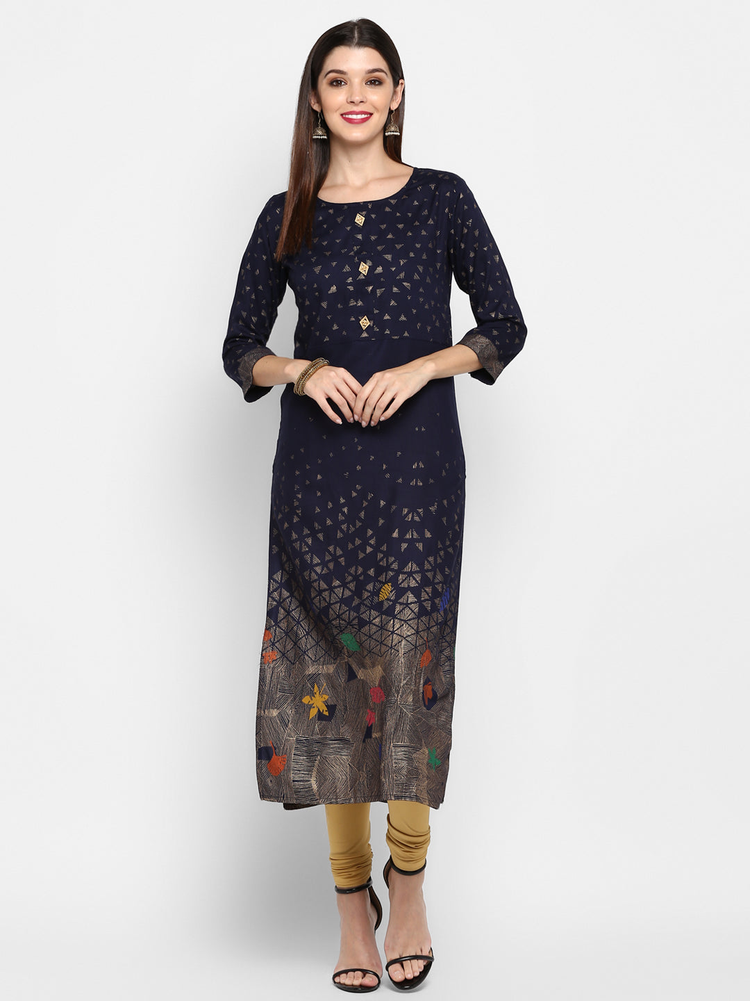 Women's Navy Blue Rayon Kurta By Vbu