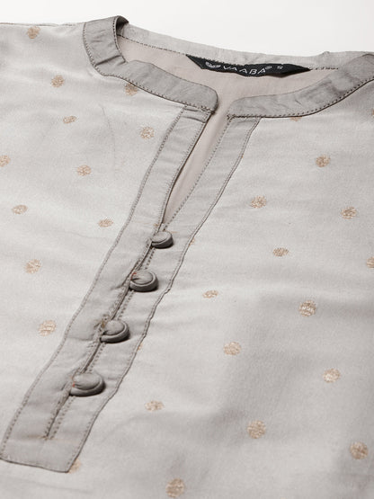 Women's Grey Color Silk Blend Straight Embellished Kurta Pant Set