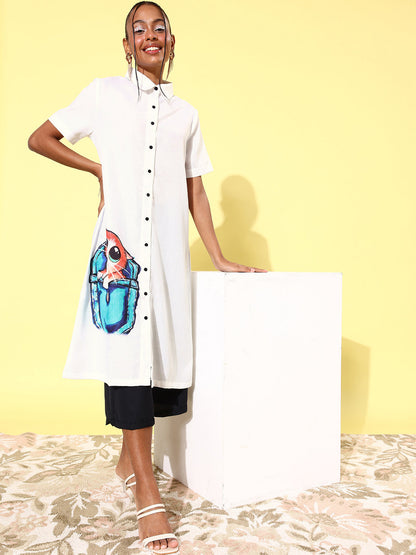 Women's Quirky Print Lose Shirt with Black Culottes