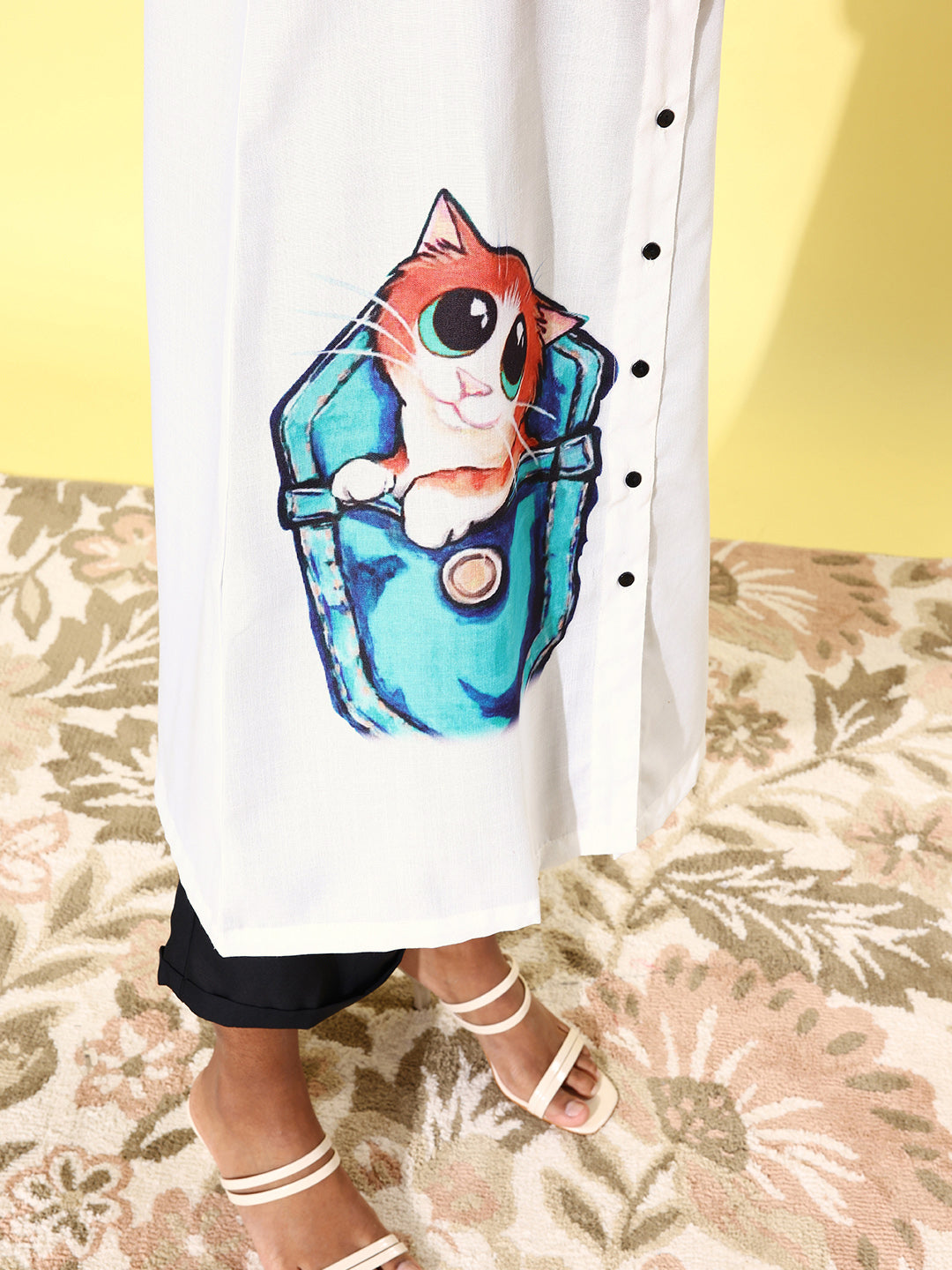 Women's Quirky Print Lose Shirt with Black Culottes