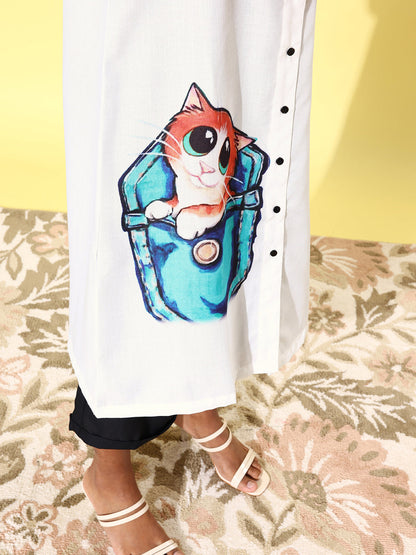Women's Quirky Print Lose Shirt with Black Culottes