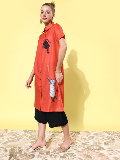 Women's Quirky Print Lose Shirt with Black Culottes