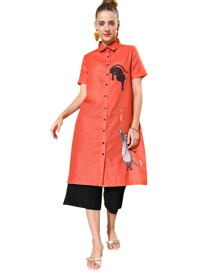 Women's Quirky Print Lose Shirt with Black Culottes