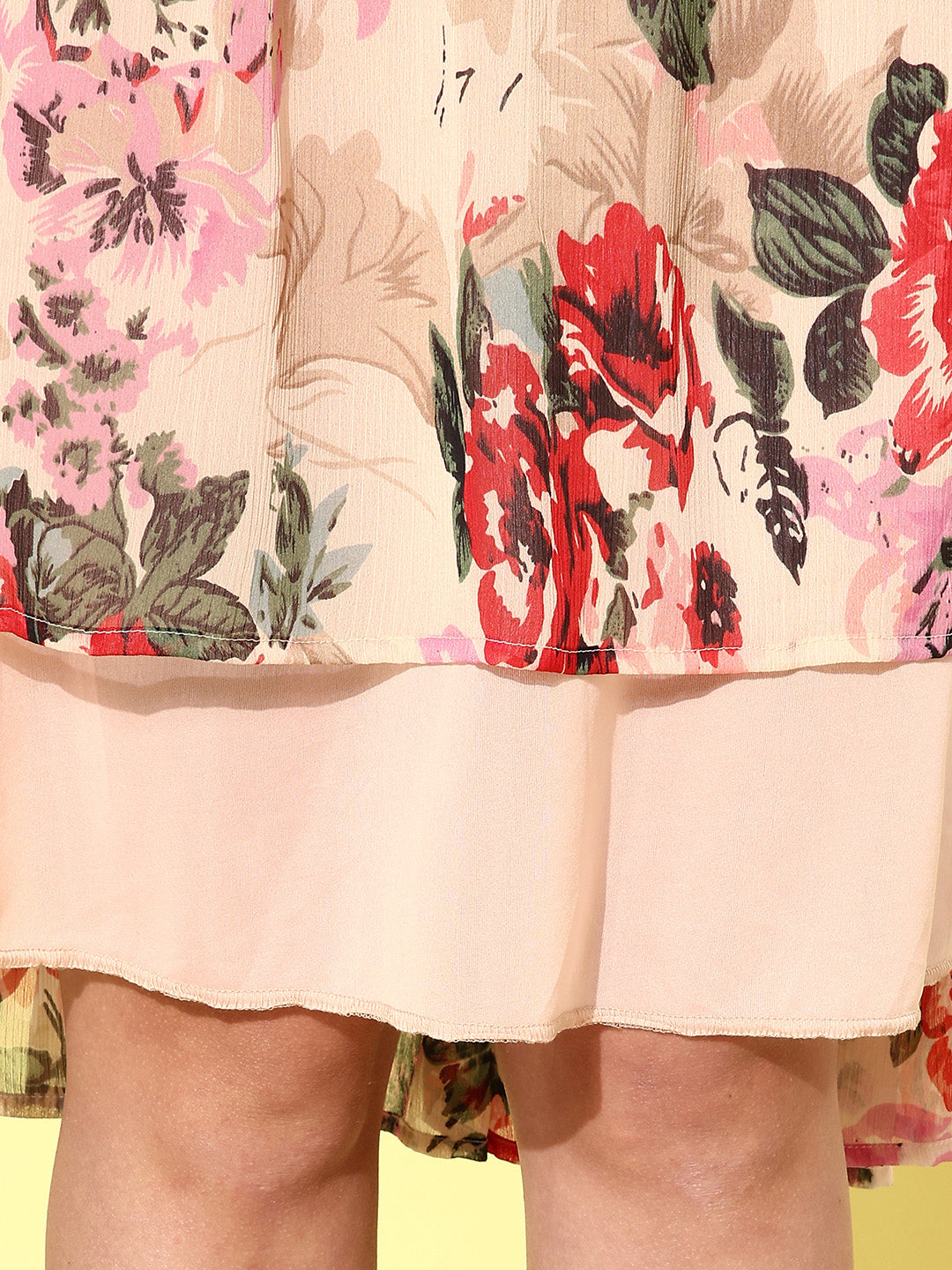 Women's Floral Tier Midi Dress with String Tie Ups- Multi
