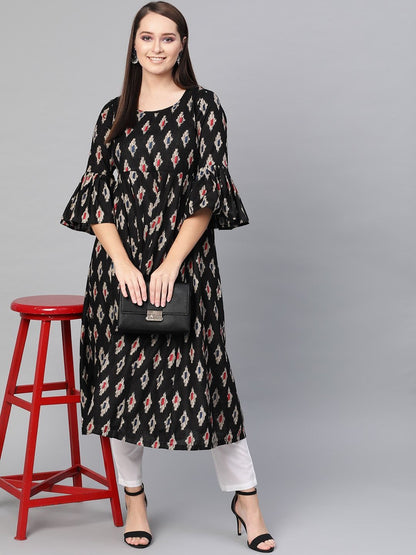 Women's  Black Printed Anarkali Kurta