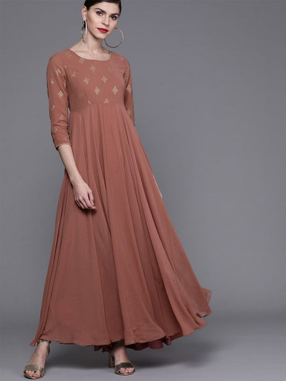 Women's  Brown Printed Detail Gown