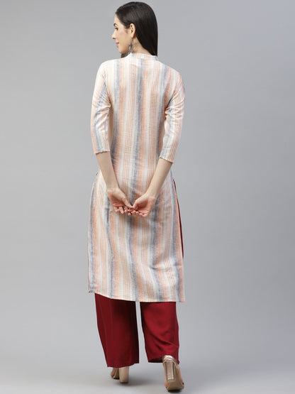 Women's Peach & Blue Striped Kurta