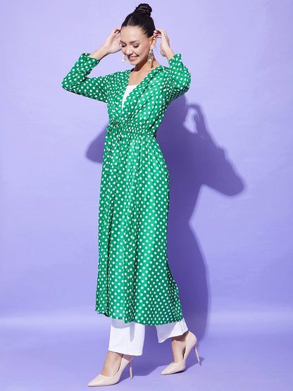 Women's Green Polka Long Shrug
