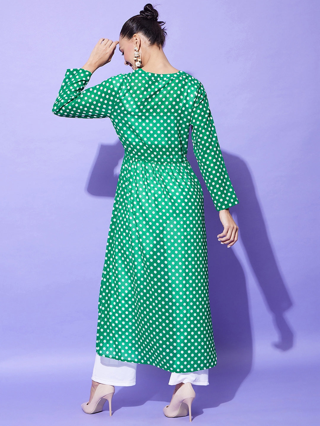 Women's Green Polka Long Shrug