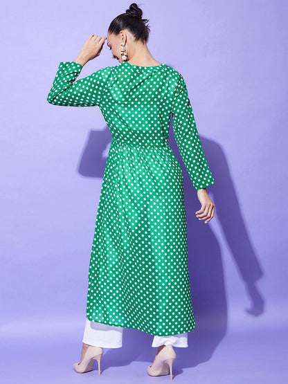 Women's Green Polka Long Shrug