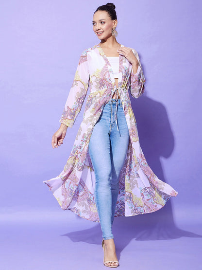 Women's White Paisley Long Shrug