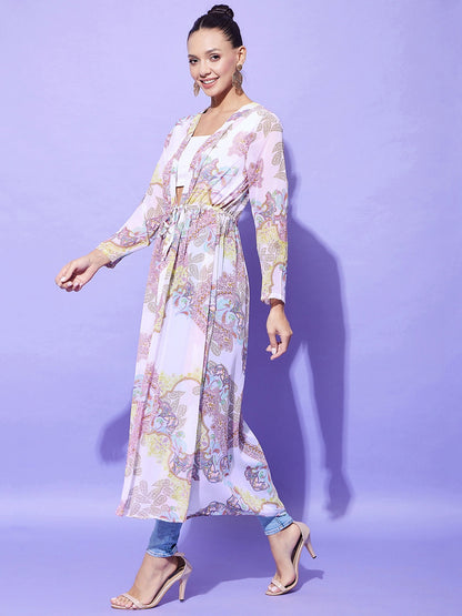 Women's White Paisley Long Shrug