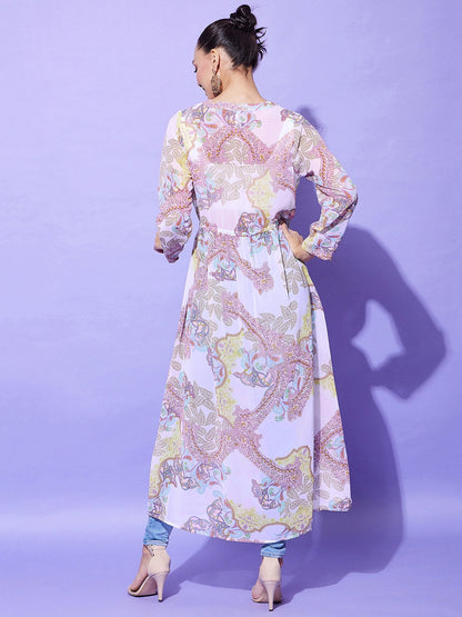 Women's White Paisley Long Shrug