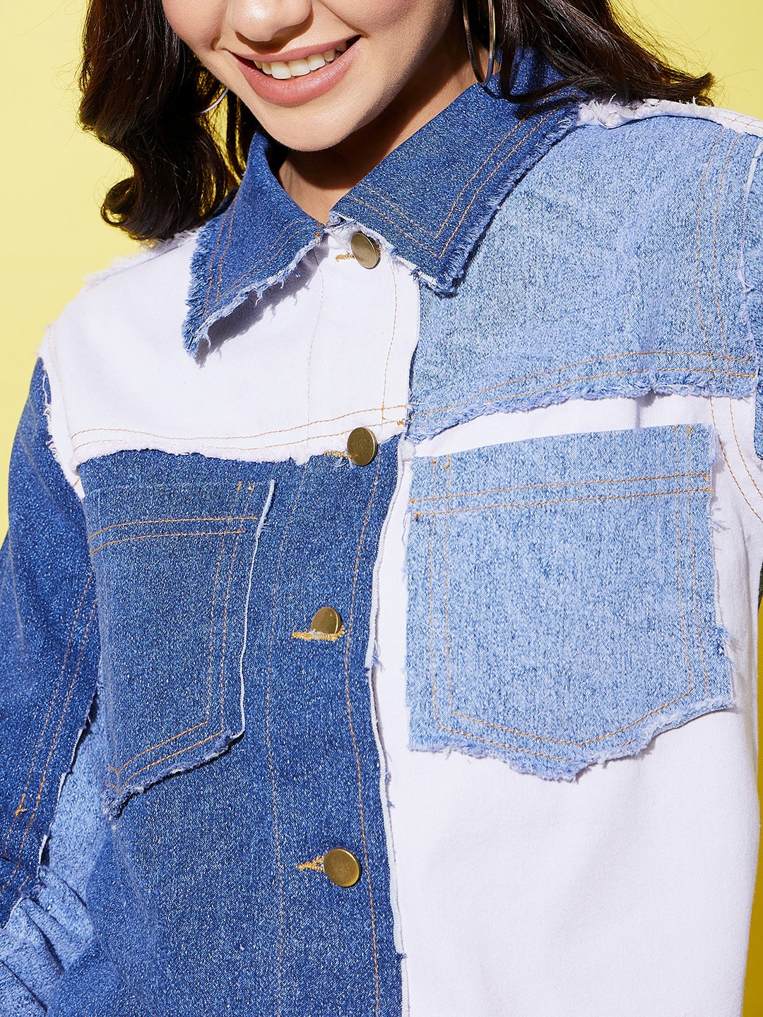 Women's Blue Denim Patchwork Jacket