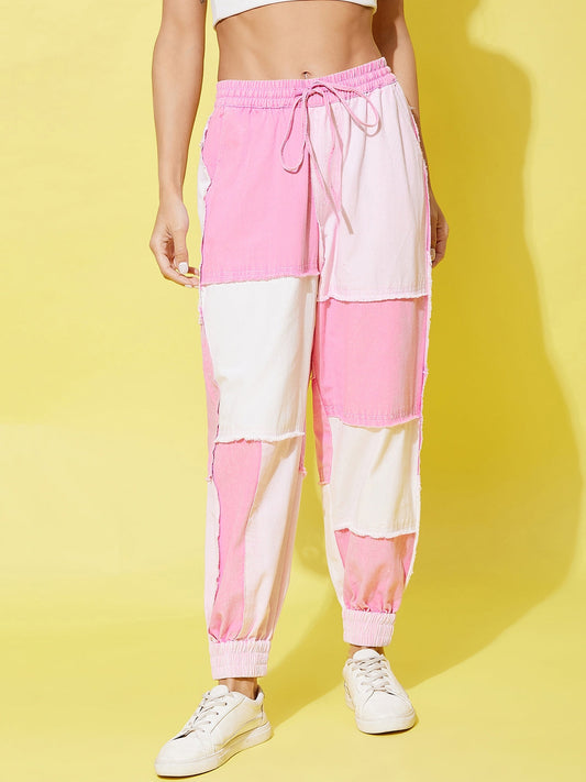 Women's Blue Denim Patchwork Jogger