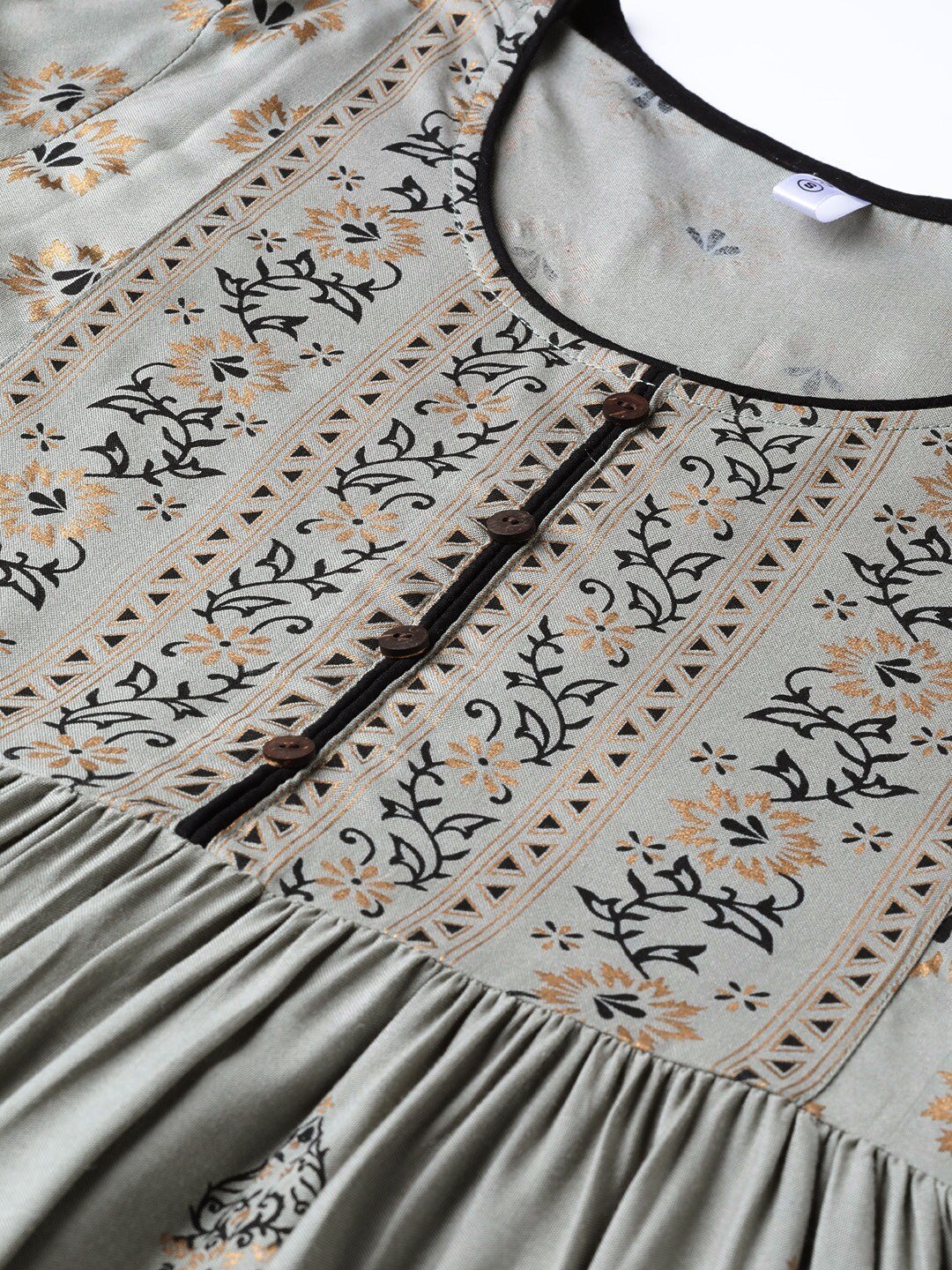 Women's  Grey & Black Block Printed Maxi Dress