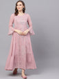 Women's  Mauve Embellished Mirror Work Maxi Dress
