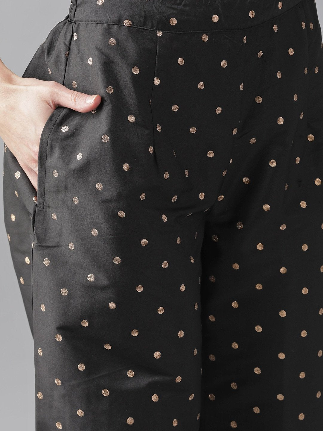 Women's  Black & Golden Self Checked Kurta with Palazzos