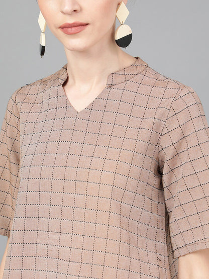 Women's  Brown & Black Checked Top