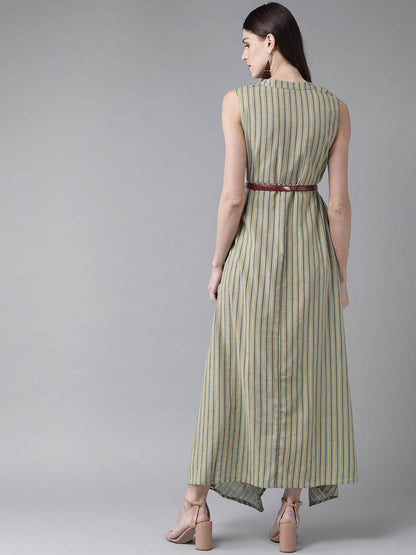 Women's  Green & Yellow Striped Maxi Dress