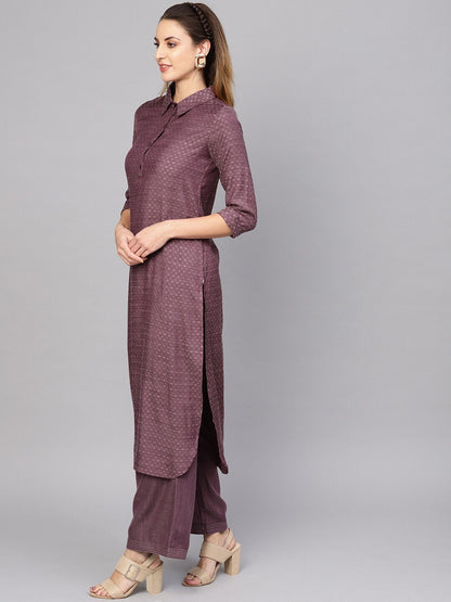 Women's  Burgundy Self Design Pathani Kurta