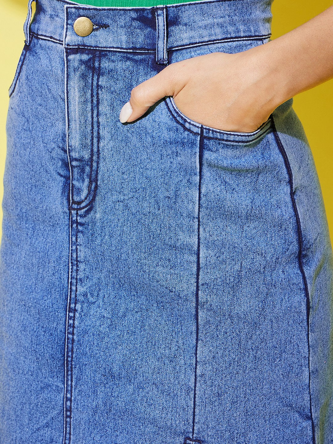 Women's Denim Midi Skirt With Side Slit