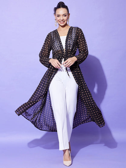 Women's Black Floral Long Shrug