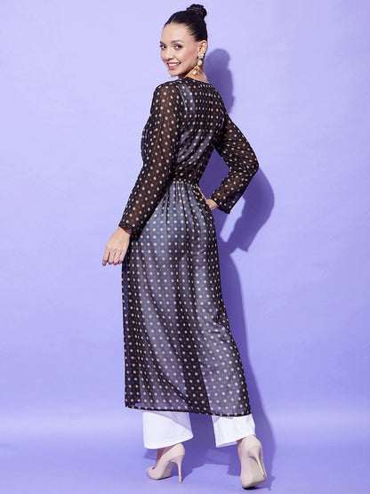 Women's Black Floral Long Shrug