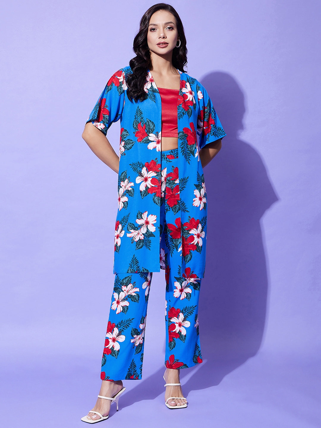 Women's Shrug Top And Trousers 3 Piece Set