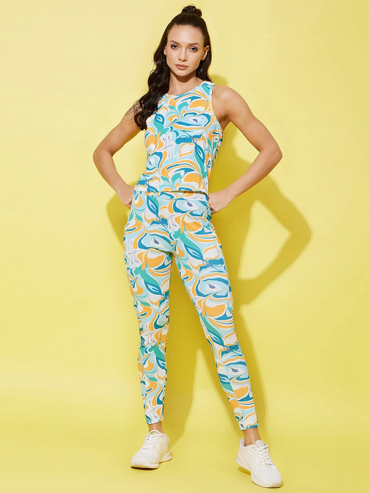 Women's Multi Colored Printed Gym Wear Set