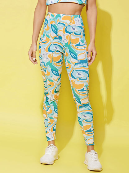 Women's Multi Colored Printed Gym Wear Set