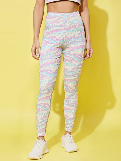 Women's Multi Colored Printed Gym Wear Set