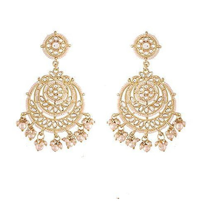 Women's  Gold Plated White Beaded Chandbali Earrings Glided With Kundans & Pearls
