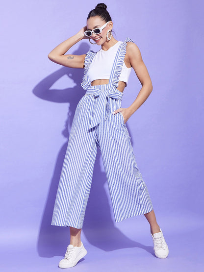 Women's Blue & White Stripe Pinafore Dungaree (T Shirt Not Included)