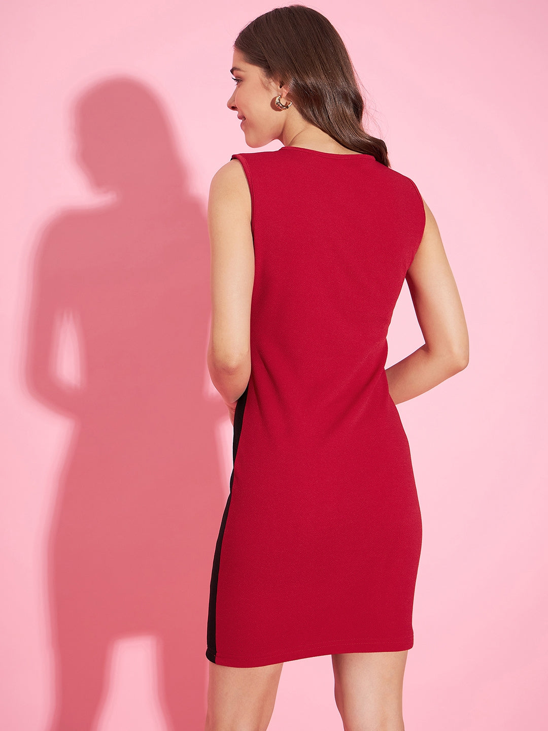 Women's Red & Black Color Blocking Bodycon Dress