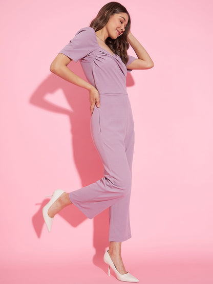 Women's Front Pleat Lavender Polyester Lycra Jumpsuit