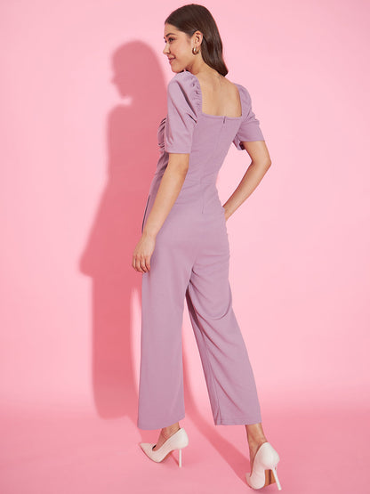 Women's Front Pleat Lavender Polyester Lycra Jumpsuit